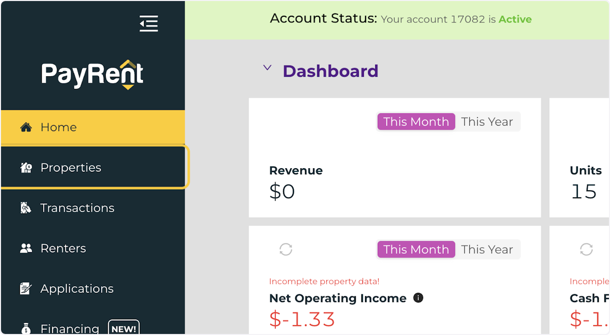 Click on Properties Menu Item