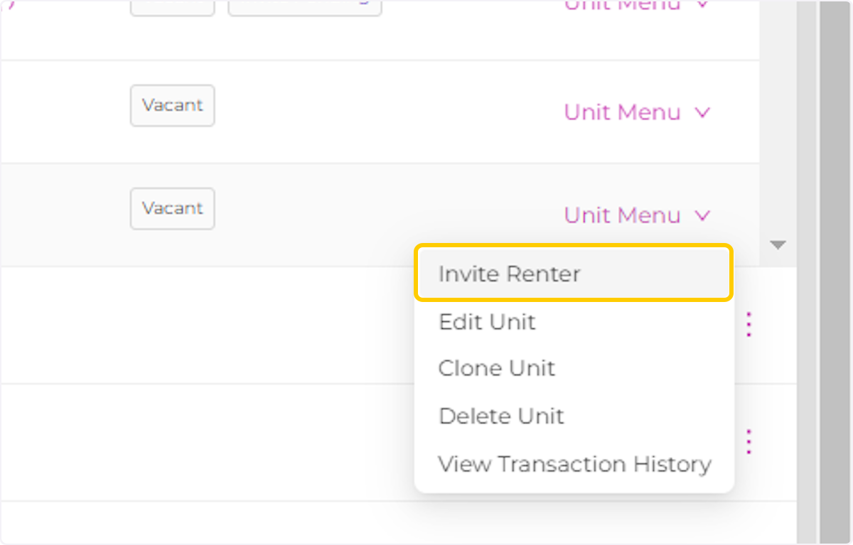 Click on Invite Renter