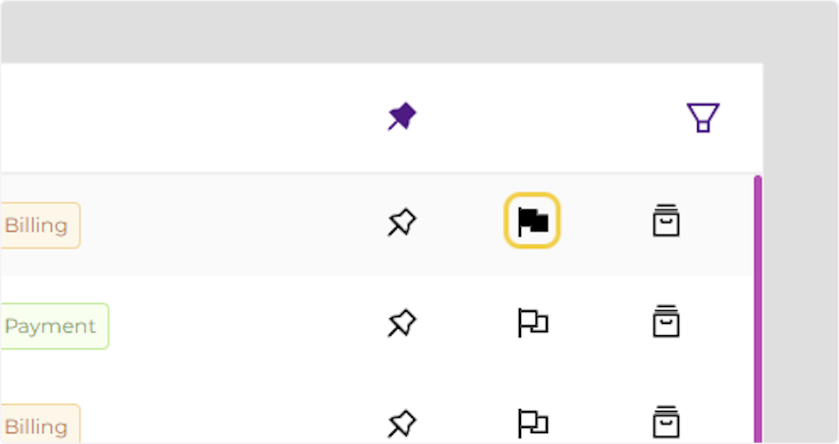 Flag Icon- Use this to mark important transactions. Click a second time to stop flagging the activity item.