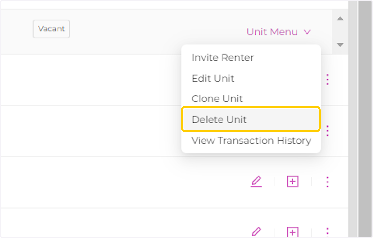 Click on Delete Unit and confirm