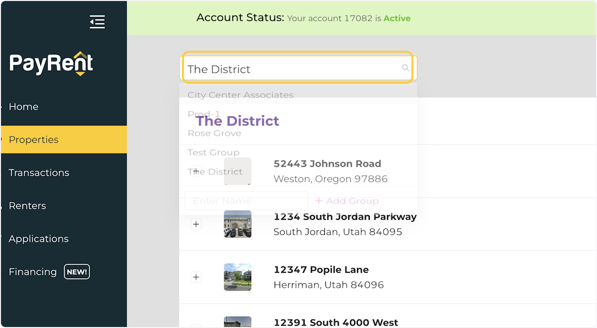 Select the Property Group dropdown