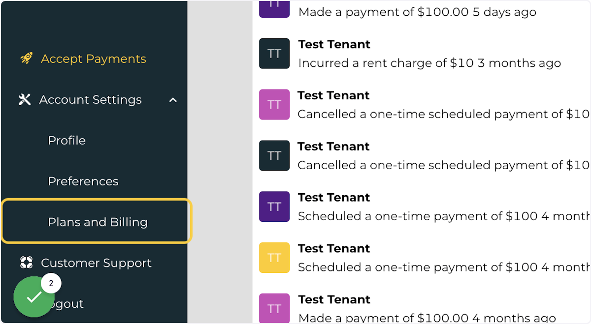 Click on Plans and Billing