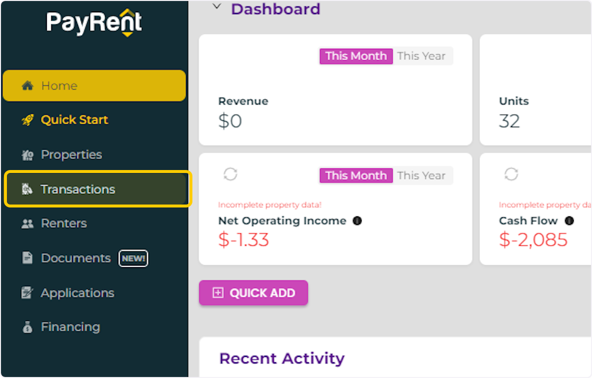 Click on Transactions