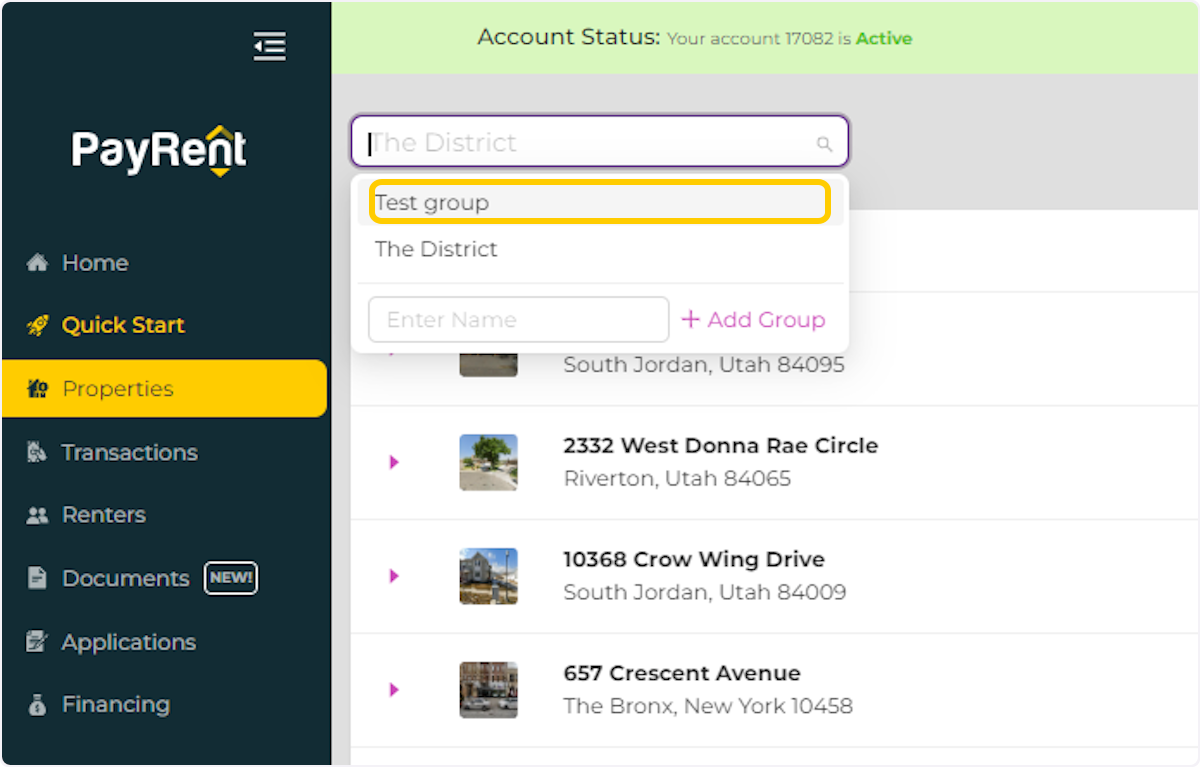 Select the Property Group