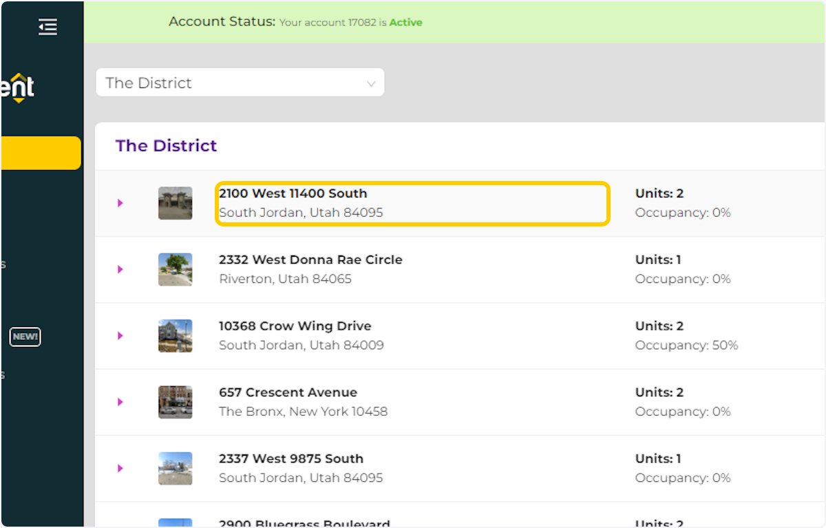 Search for the property where the unit is located