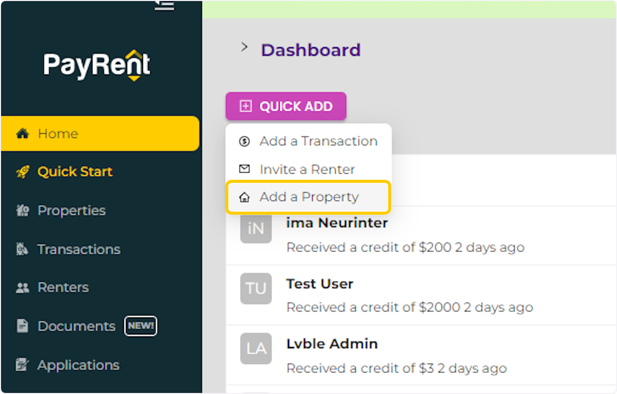 Click on Add a Property