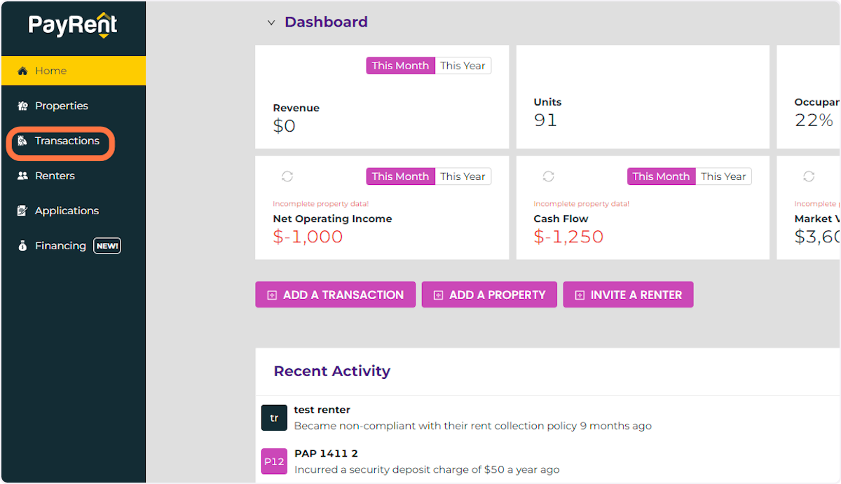 Click on Transactions