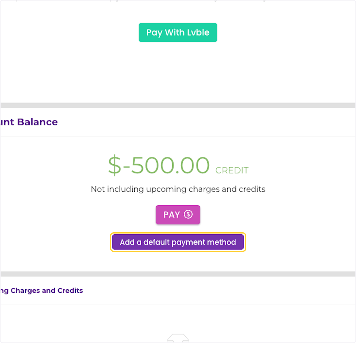 Click on Add a default payment method