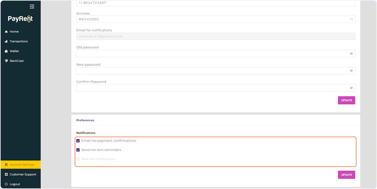 Select or Deselect the Notifications to Receive.