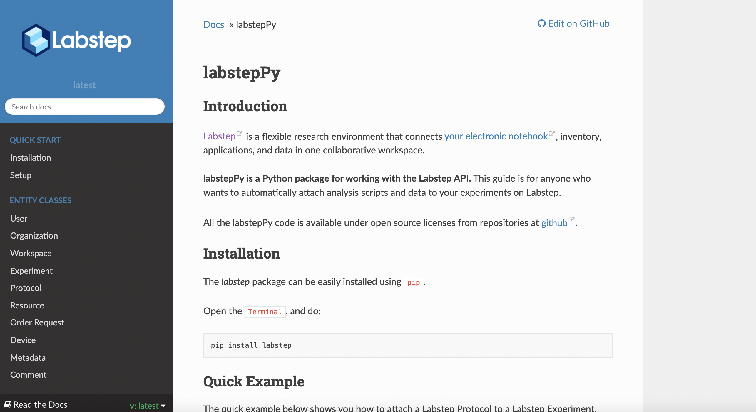 A screenshot of what the labstepPy looks like