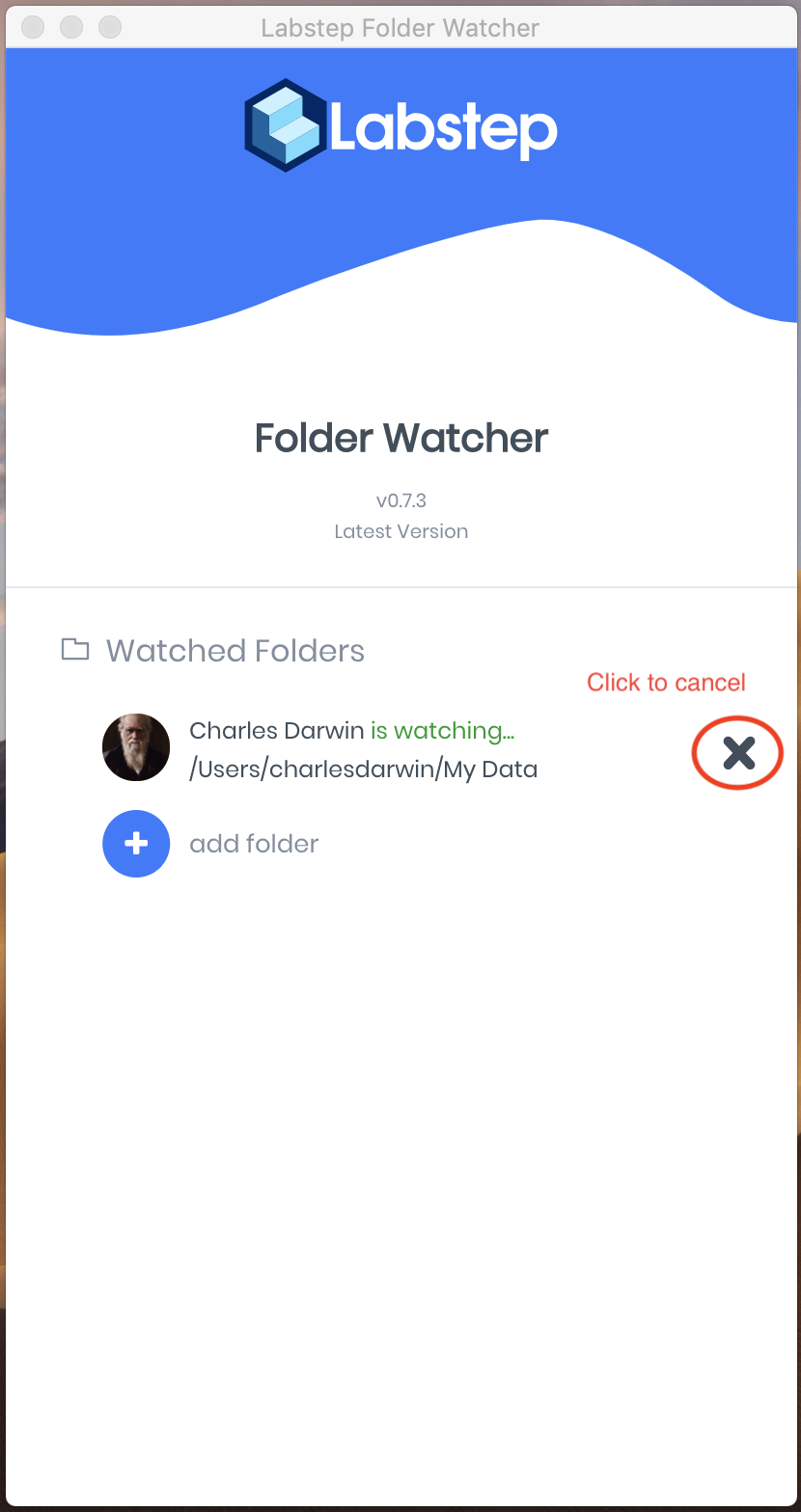 A screenshot showing where to click to cancel the folder watcher