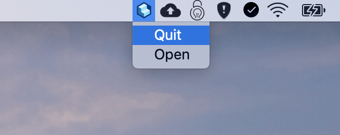 A screenshot showing where to quit or open the folder watcher on mac