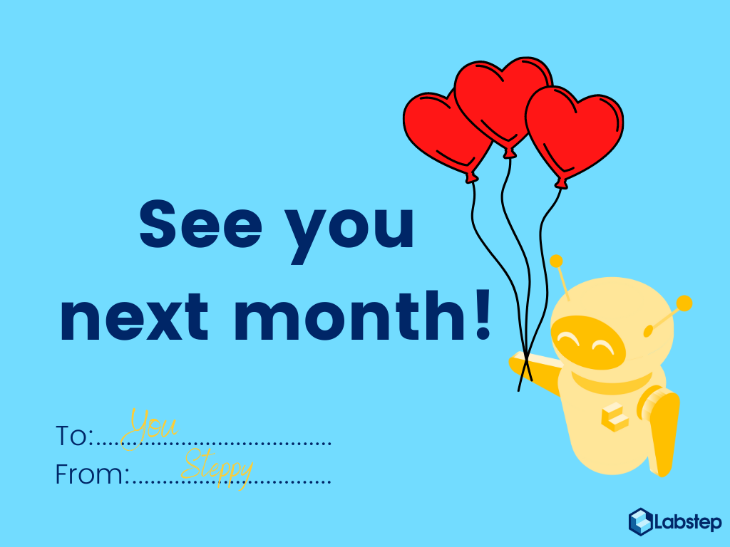 picture of labstep robot holding heart shaped balloons