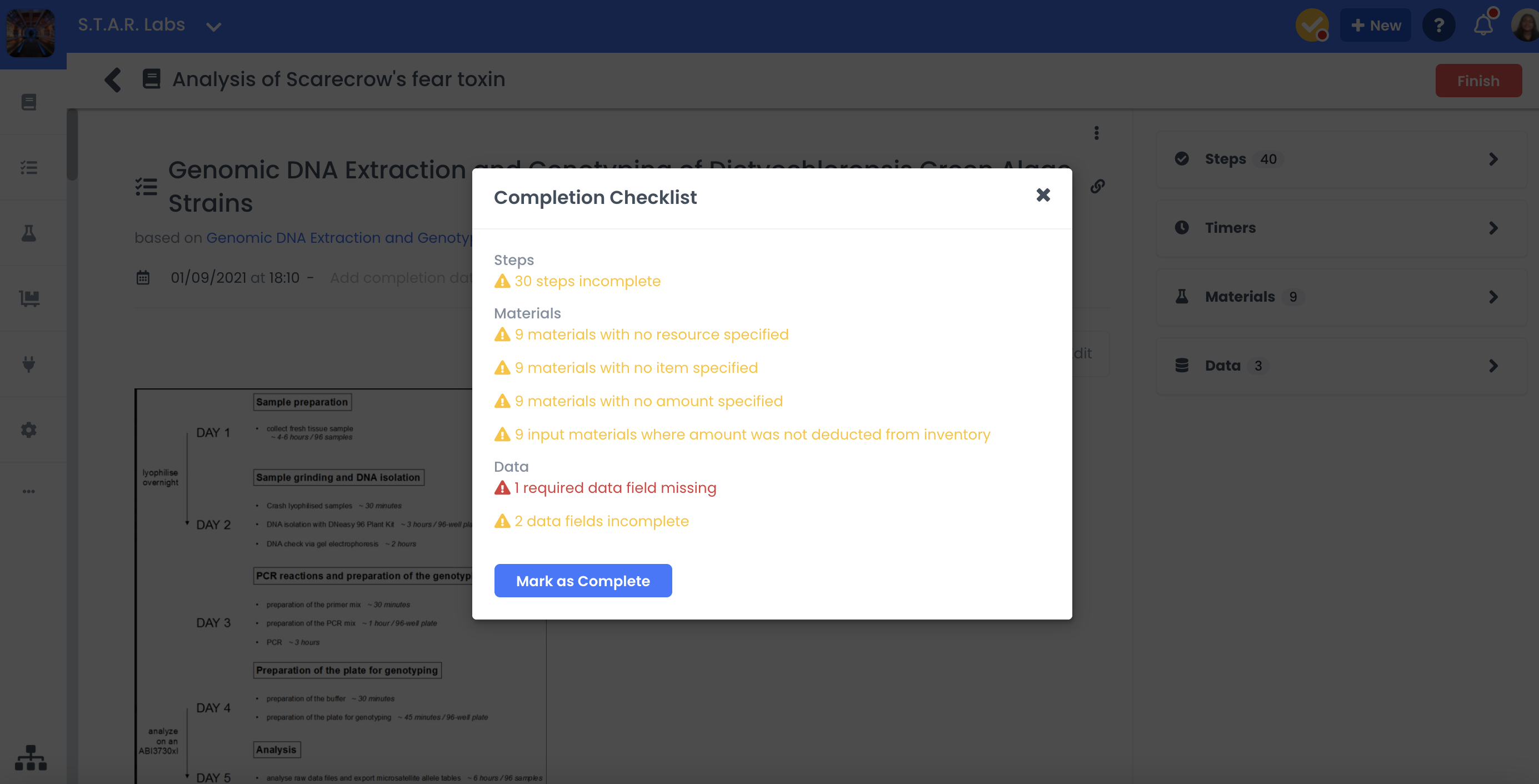 A screenshot of what the completion checklist looks like