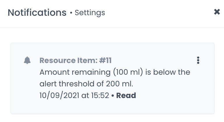 A screenshot showing what an alert threshold for items looks like in your notification