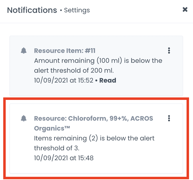 A screenshot showing what an alert threshold for resources looks like in your notifications
