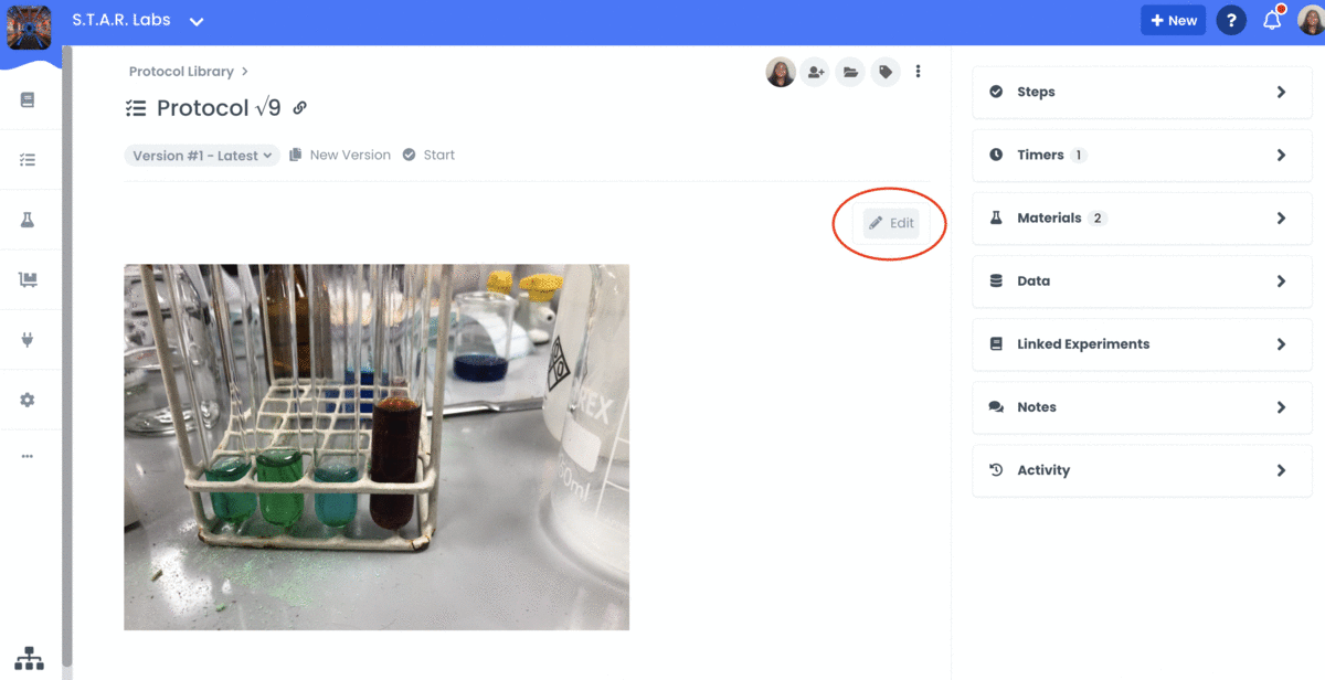 A GIF showing how to edit an image within a protocol or experiment