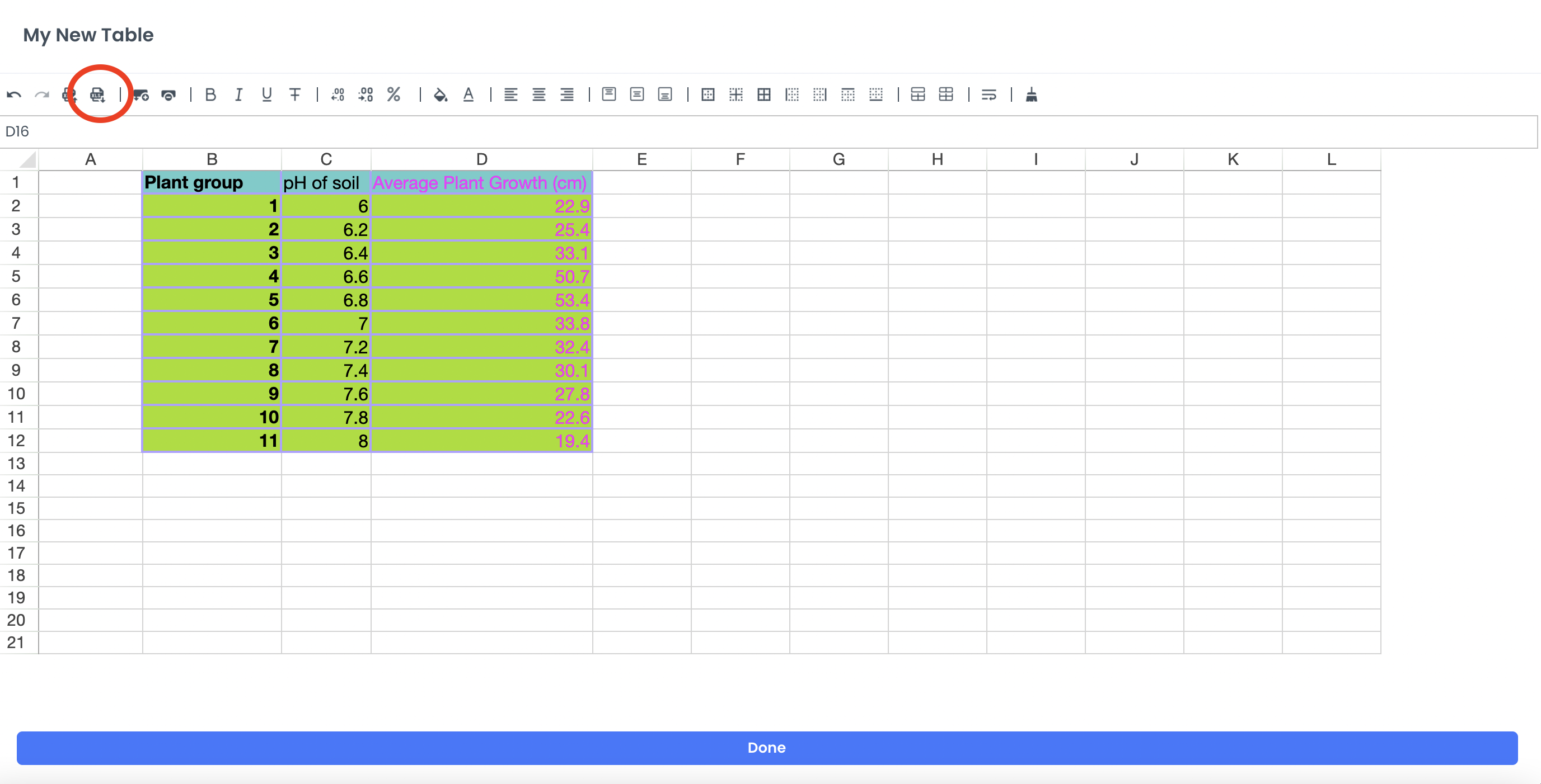 A screenshot showing where to click to save the table as a XLSX file