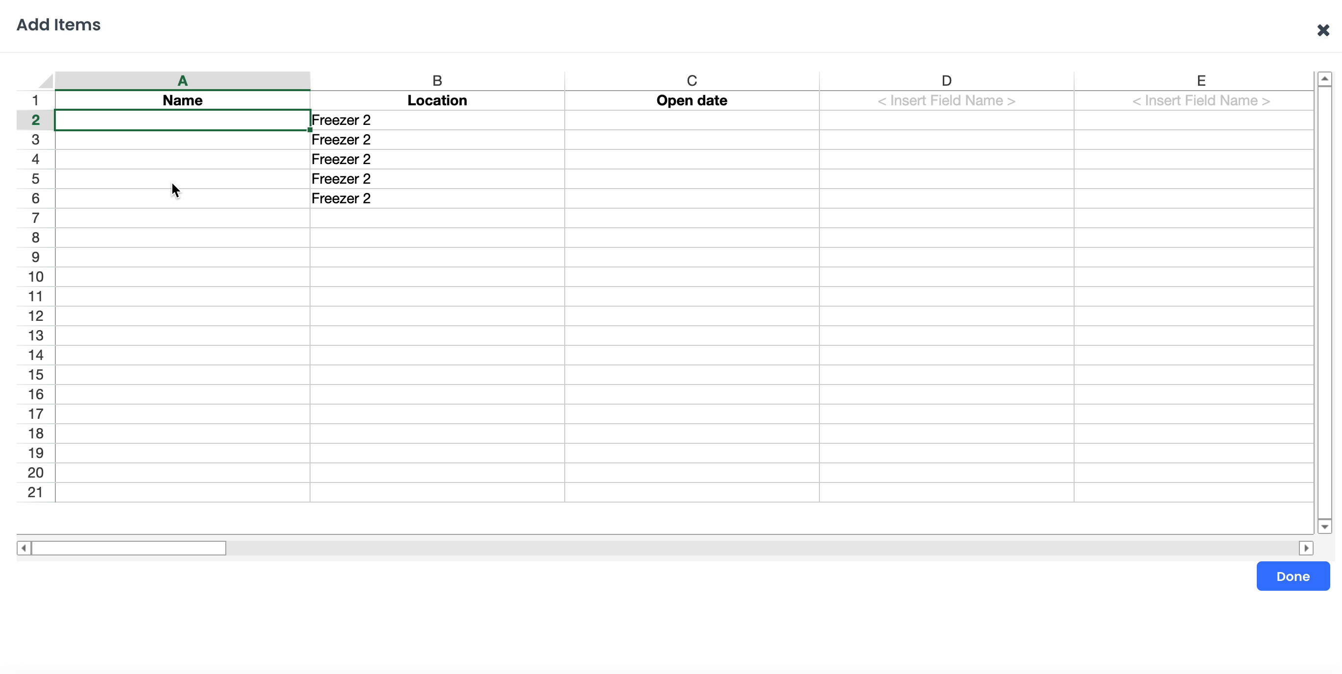 A GIF showing how to use sequence recognition to import items in bulk