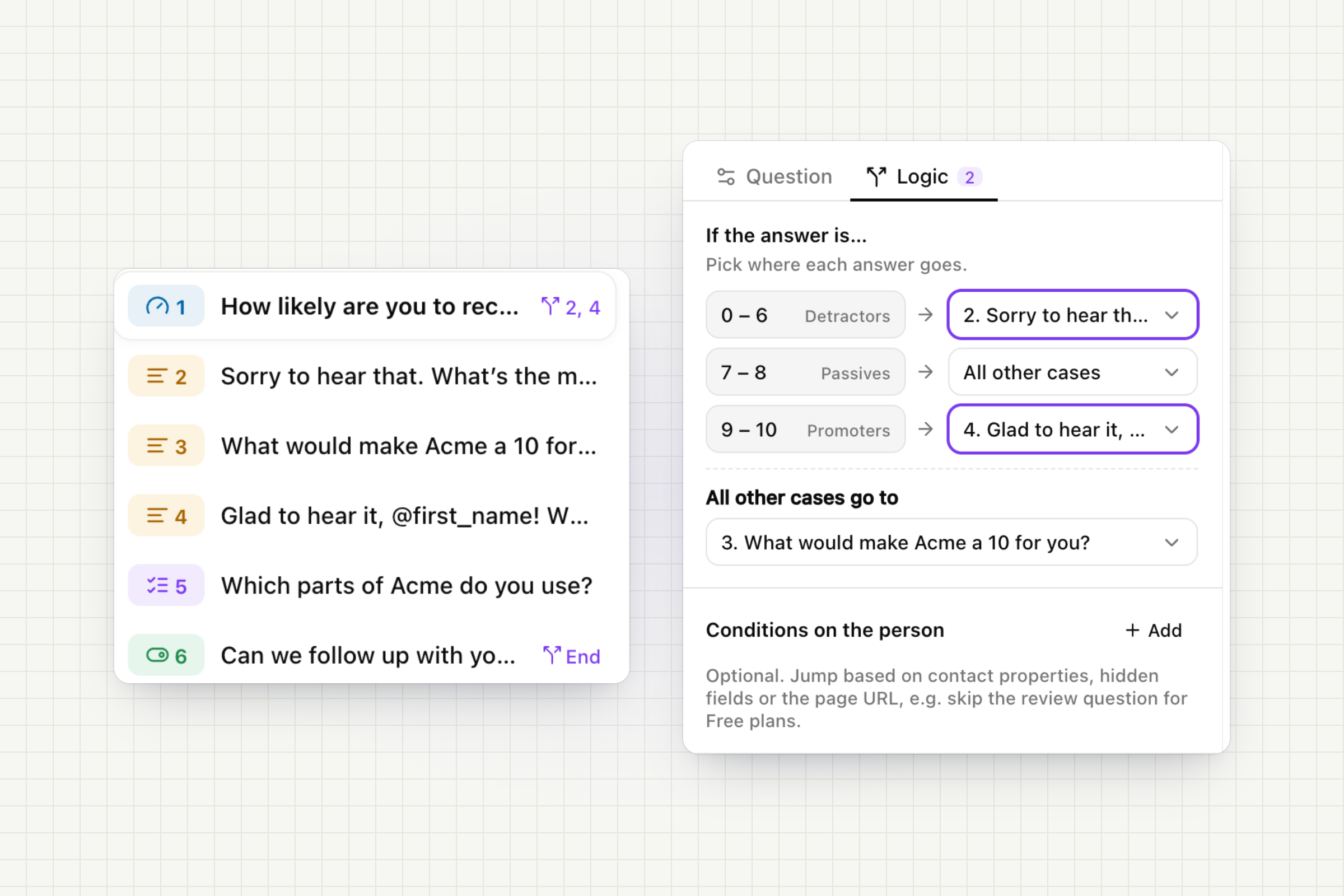 Jump indicators in the outline and the Logic panel with a go-to per NPS group