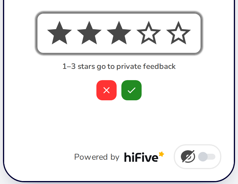 The Star Threshold setting in Review Link: ratings at or below it open the private feedback form, which still offers a public review when the page has at least one review site.