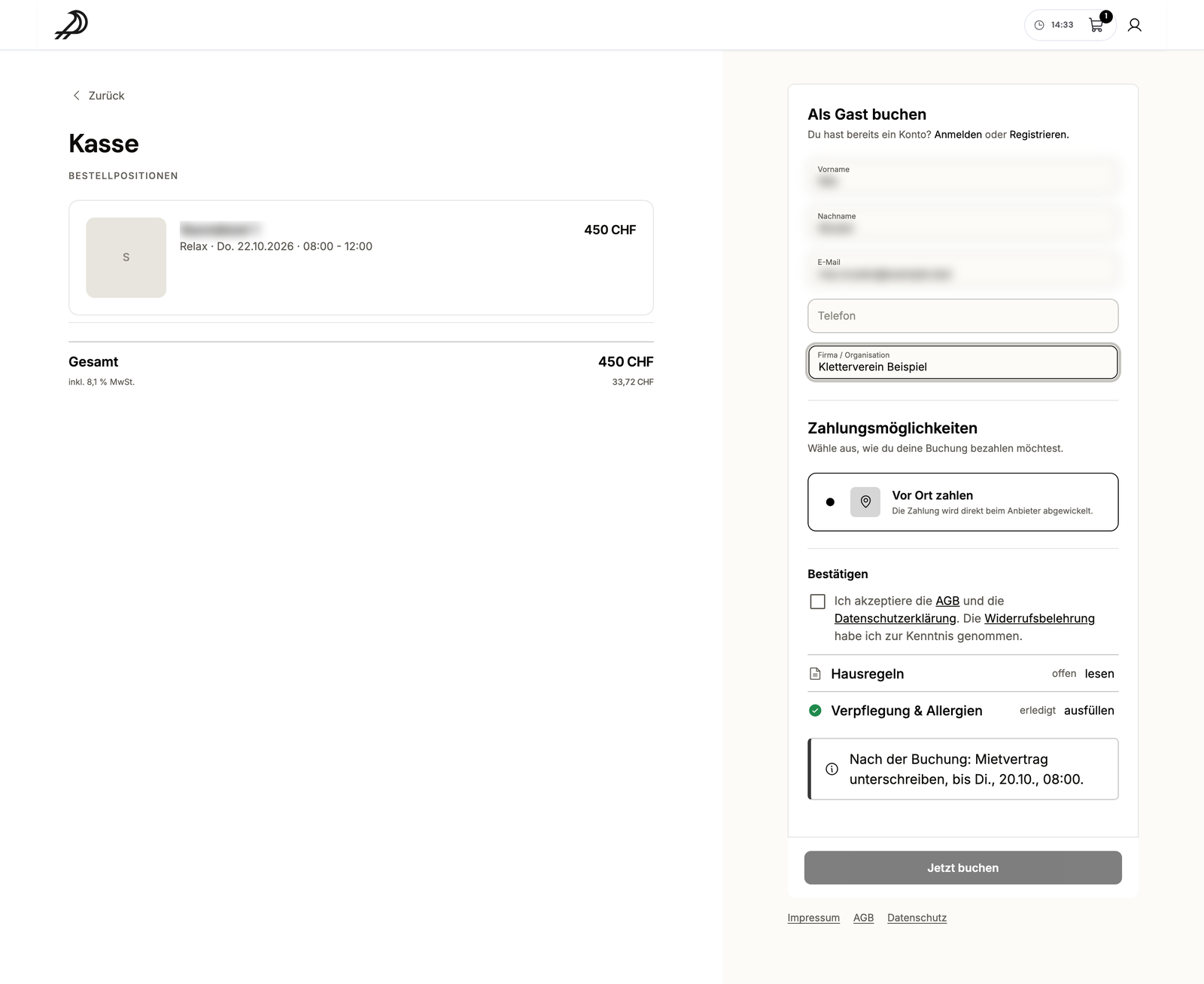 Feld „Firma / Organisation“