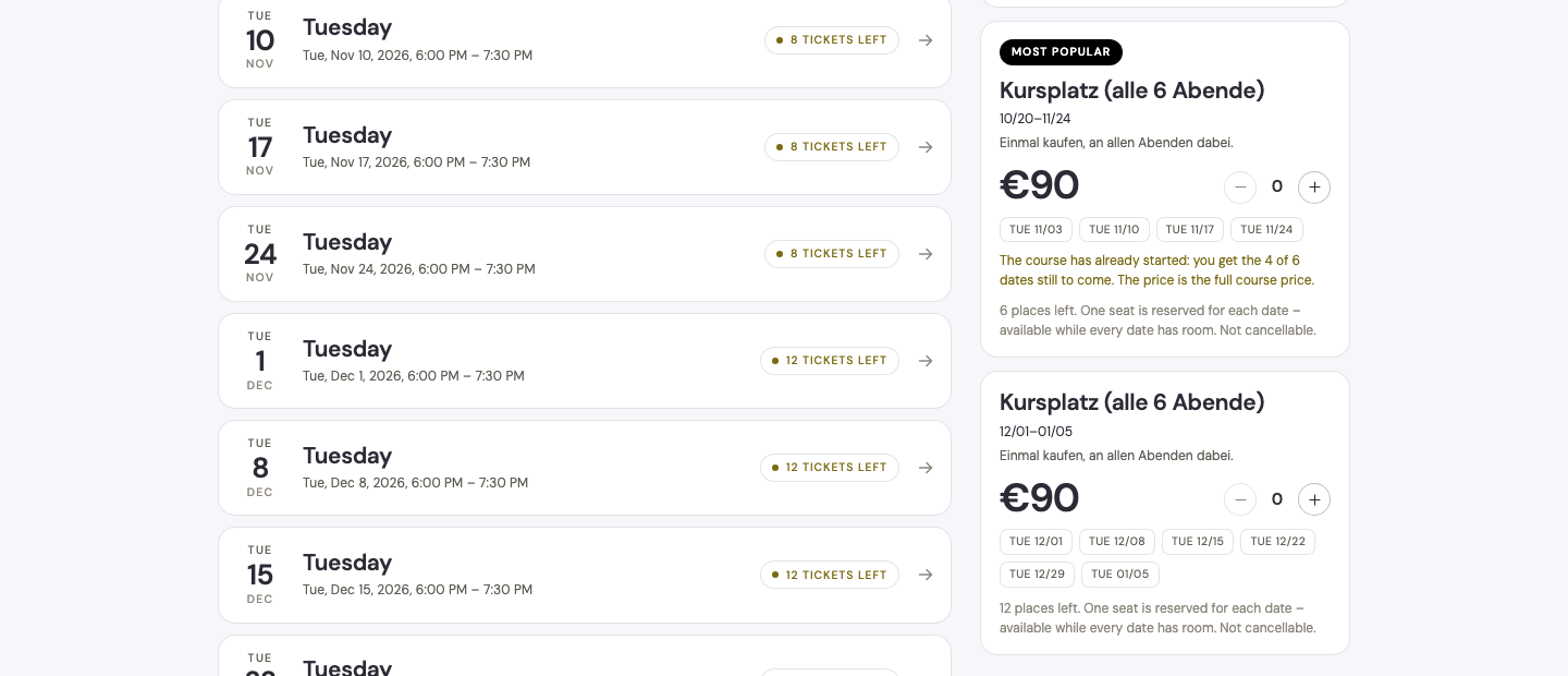 Kurs mit zwei Durchgängen