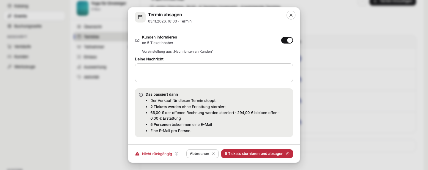 „Kunden informieren“: eine Voreinstellung für dein Team