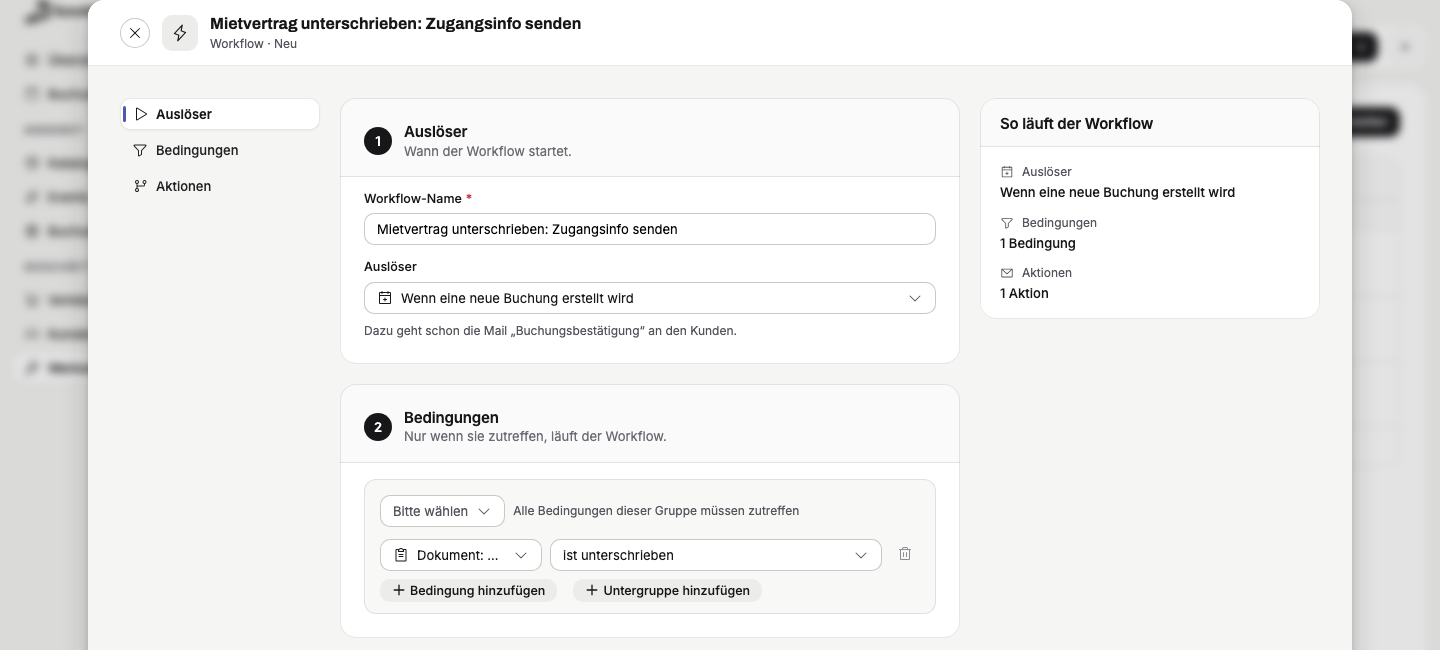 Workflows: „Ticket ausgestellt“ und Dokumente als Bedingung