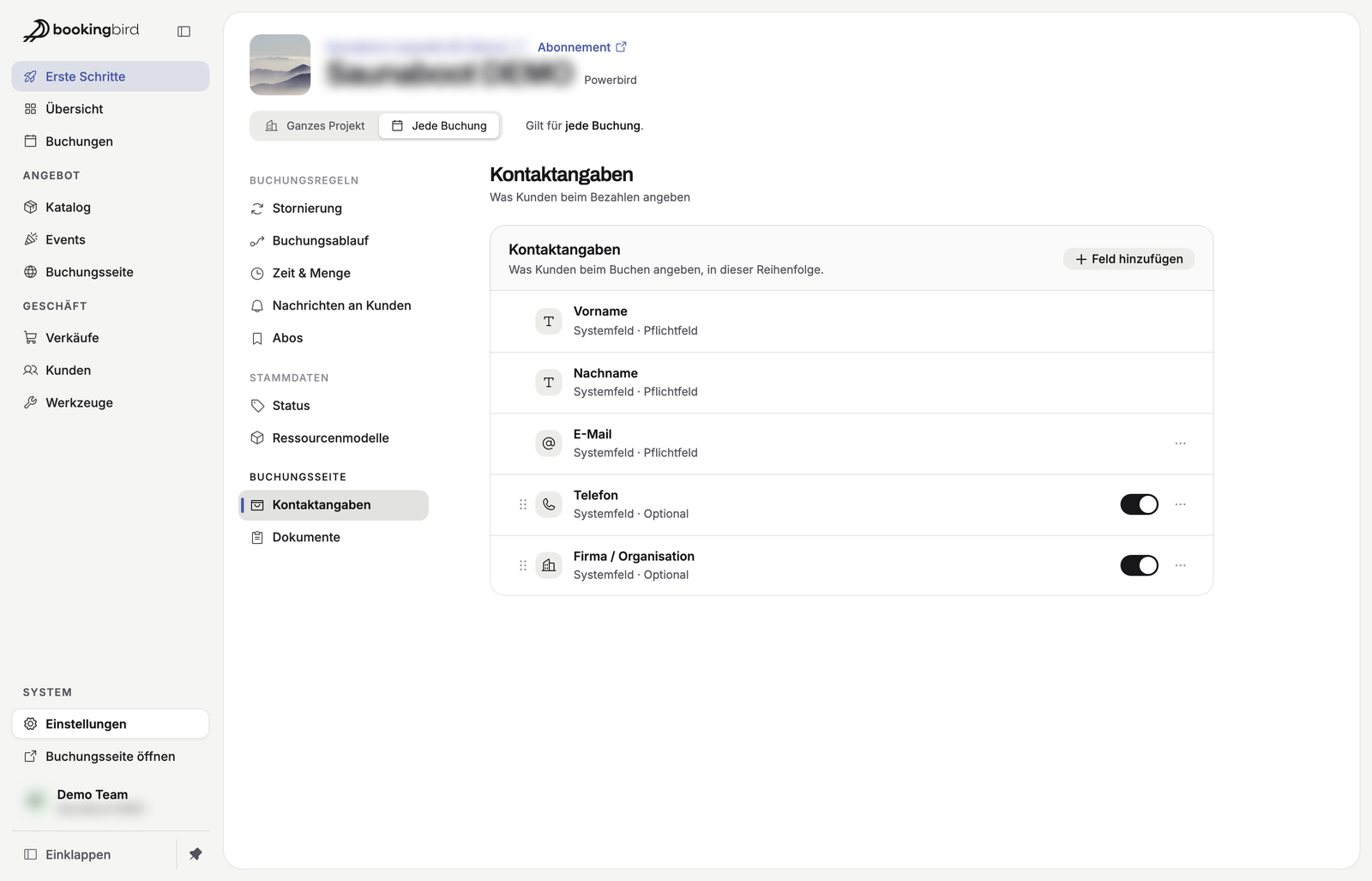 Feld „Firma / Organisation“