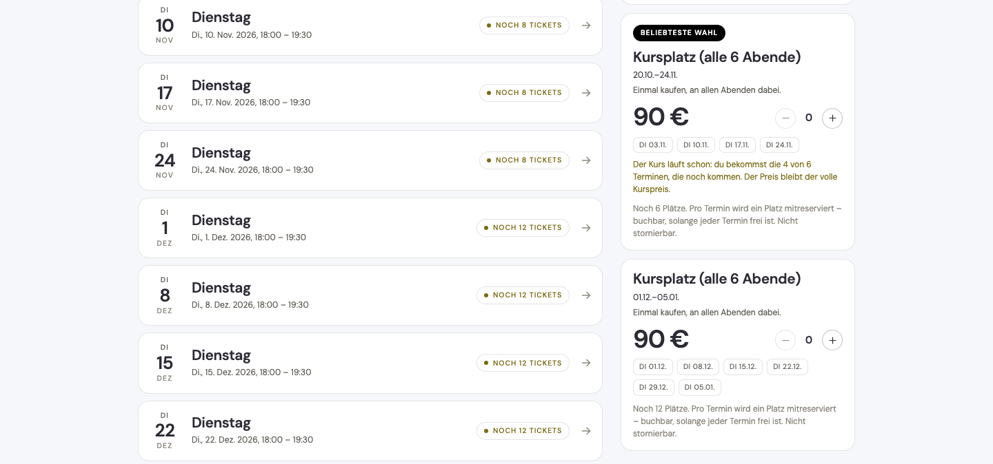 Kurs mit zwei Durchgängen