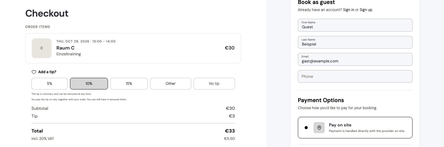 Trinkgeld beim Bezahlen vor Ort