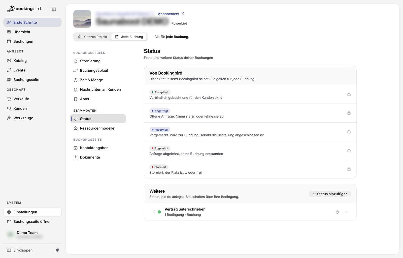 Eigene Status für deine Buchungen
