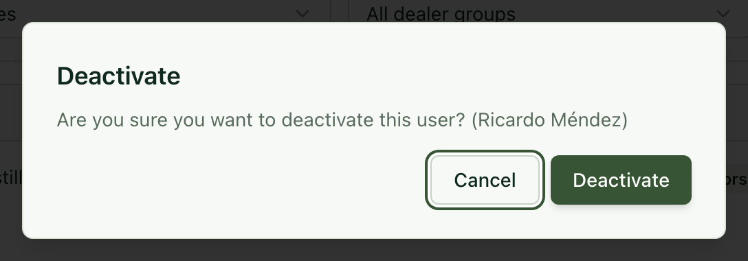 Confirmation to deactivate a user