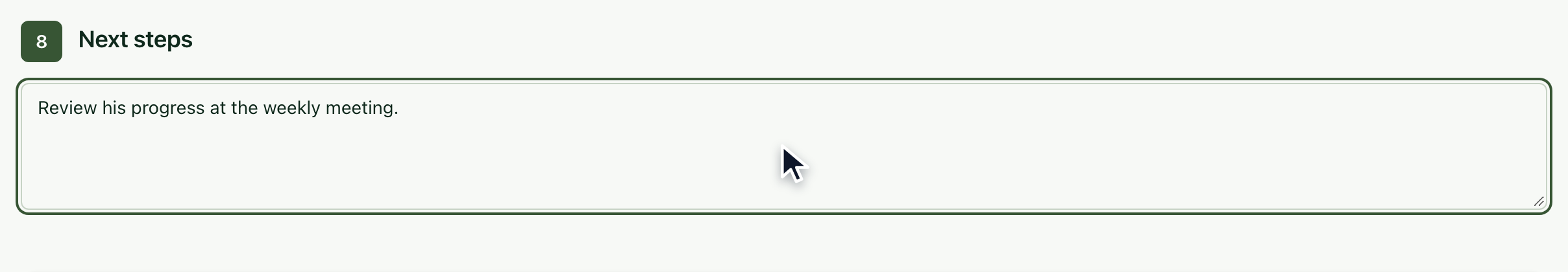 Next steps section with the minutes text