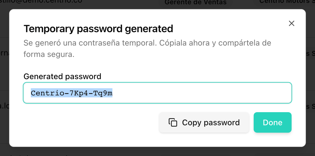Generated temporary password