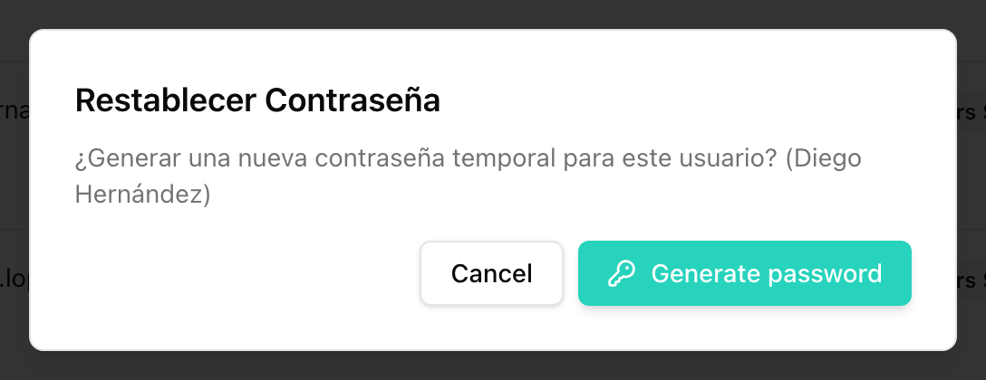 Confirmation to generate a temporary password