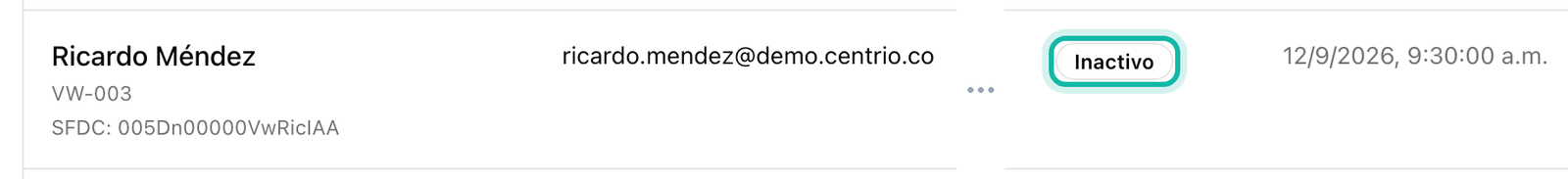 User with Inactivo status
