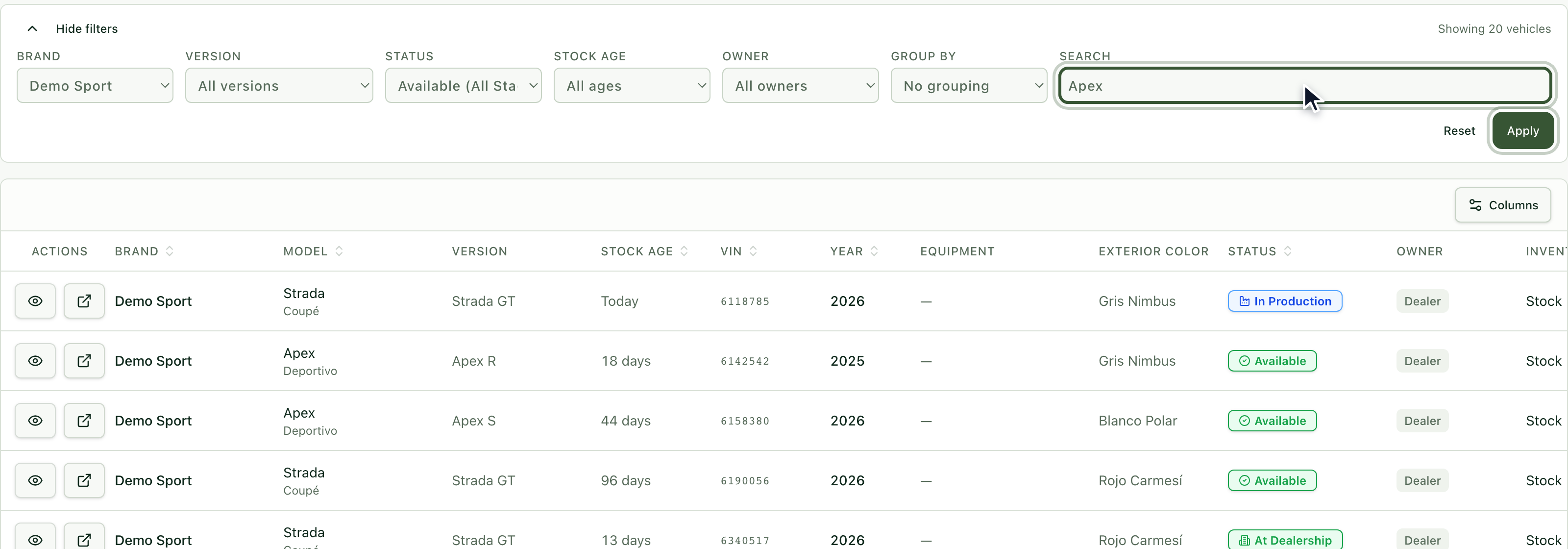 Search field with the word Apex and the Apply button
