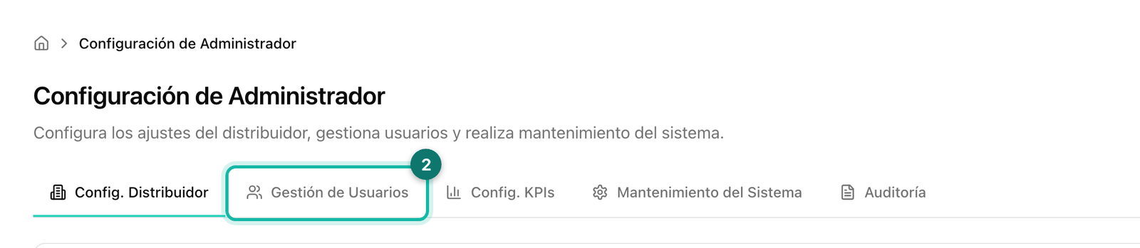 Gestión de Usuarios tab in the admin settings