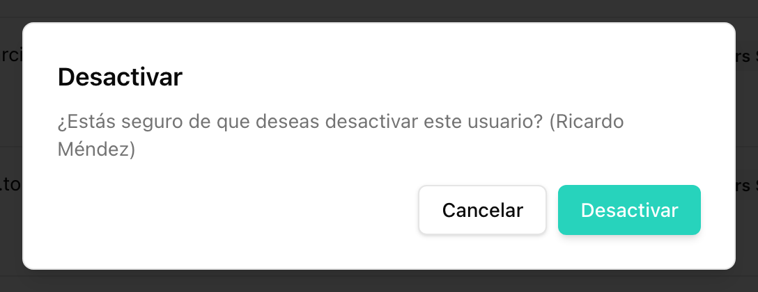 Confirmation to deactivate a user