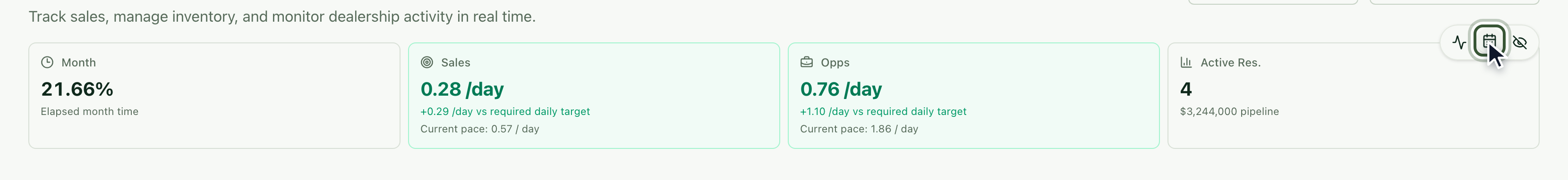 Progress cards in daily pace with the per-day button highlighted
