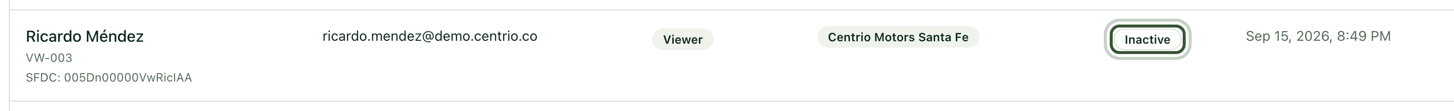 User with Inactive status