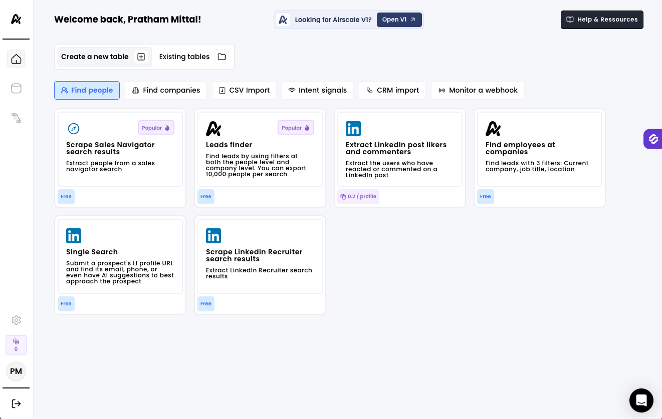 Airscale home page with lead sourcing options