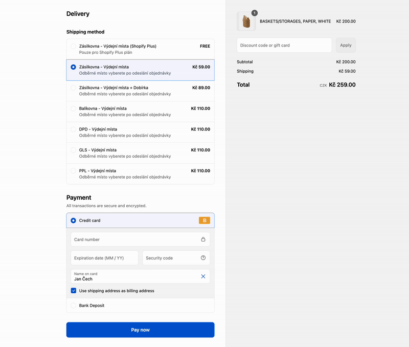 Checkout: the payment methods change with the selected shipping rate