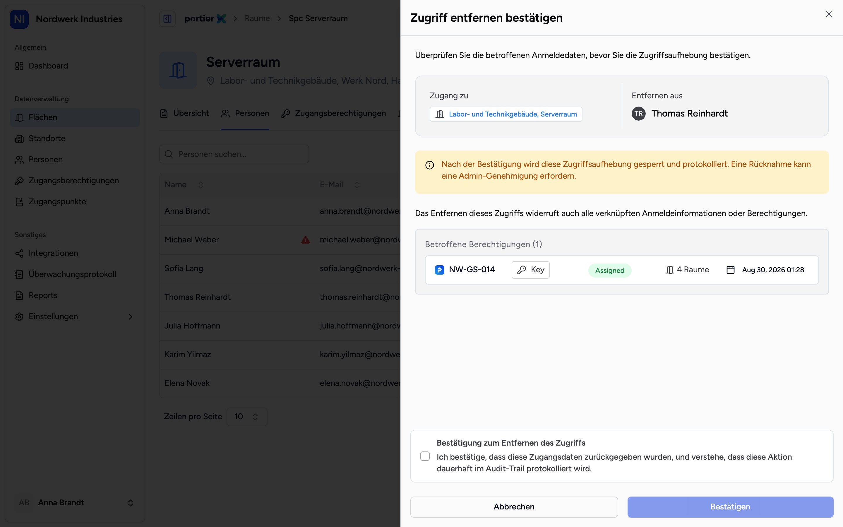 Betroffene Berechtigungen mit Anzahl. Diese Liste lesen Sie, bevor Sie das Häkchen setzen.