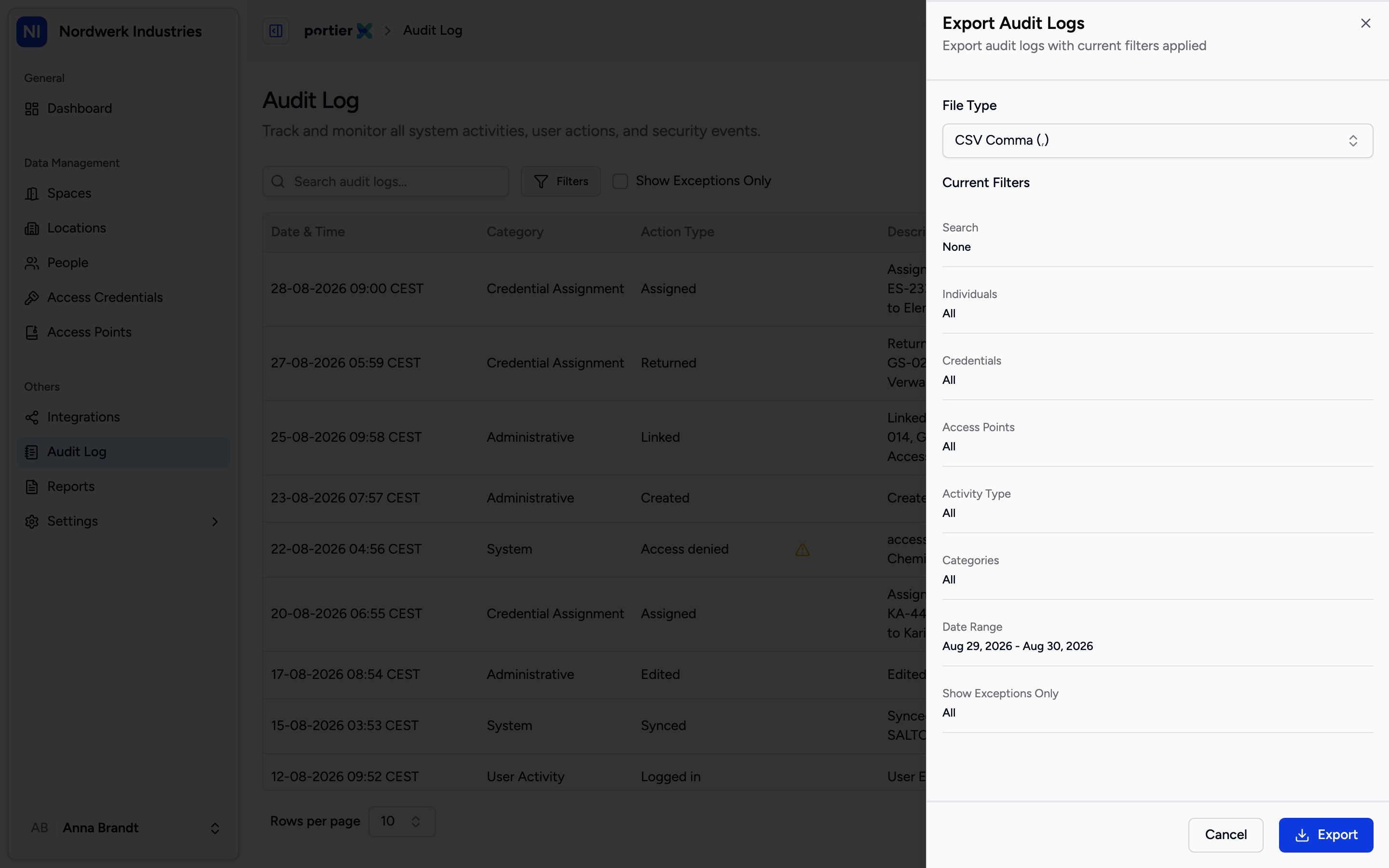 File Type sets the format, and below it the panel states which filters are going into the file.