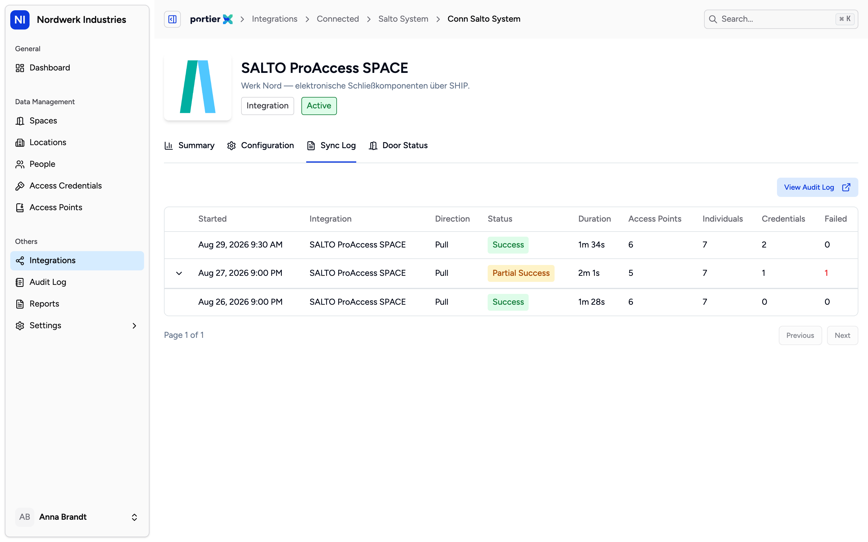 One row per run. Expanding shows the individual changed fields; the column headings stay English in every language.