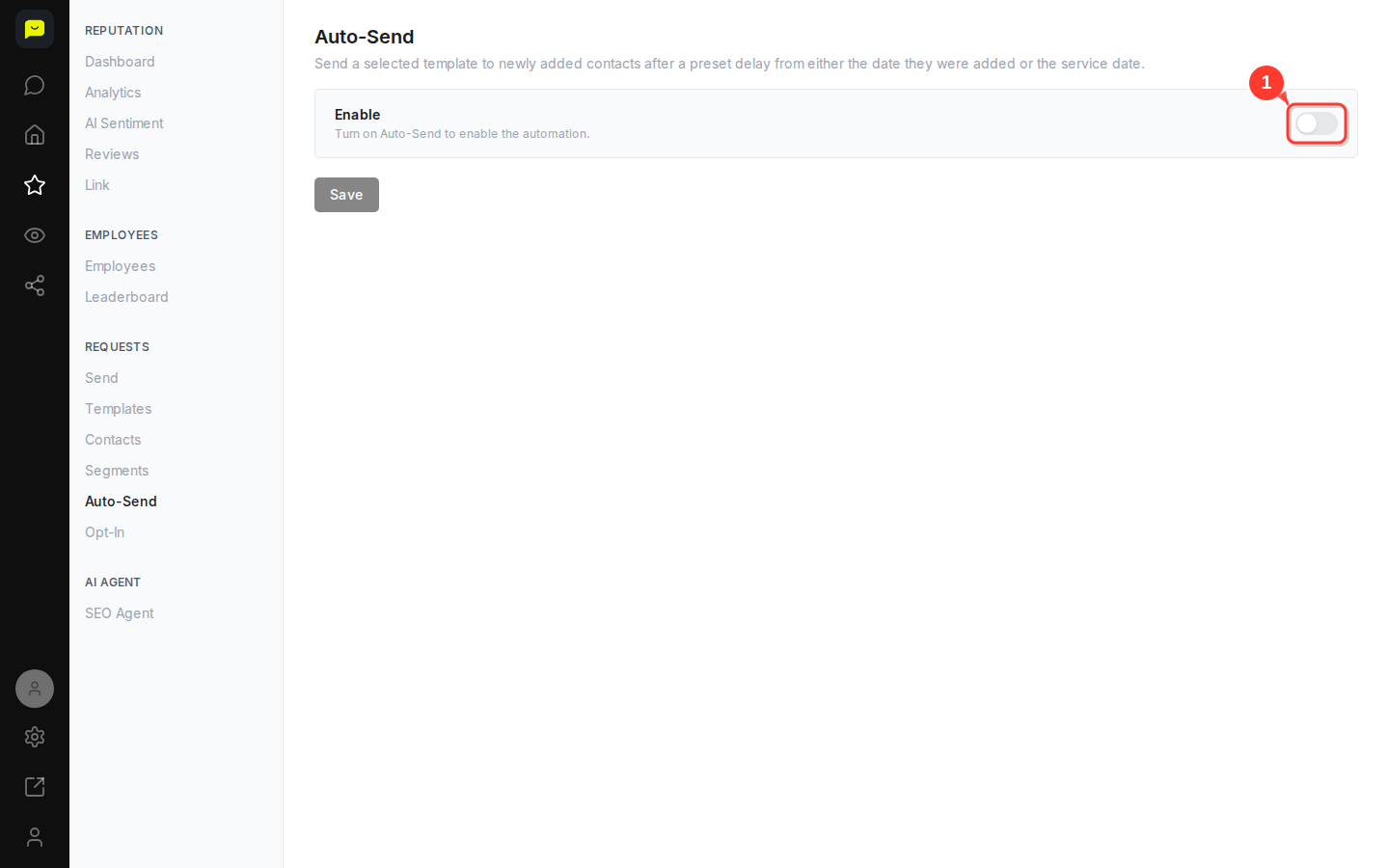 The Auto-Send page and its Enable switch