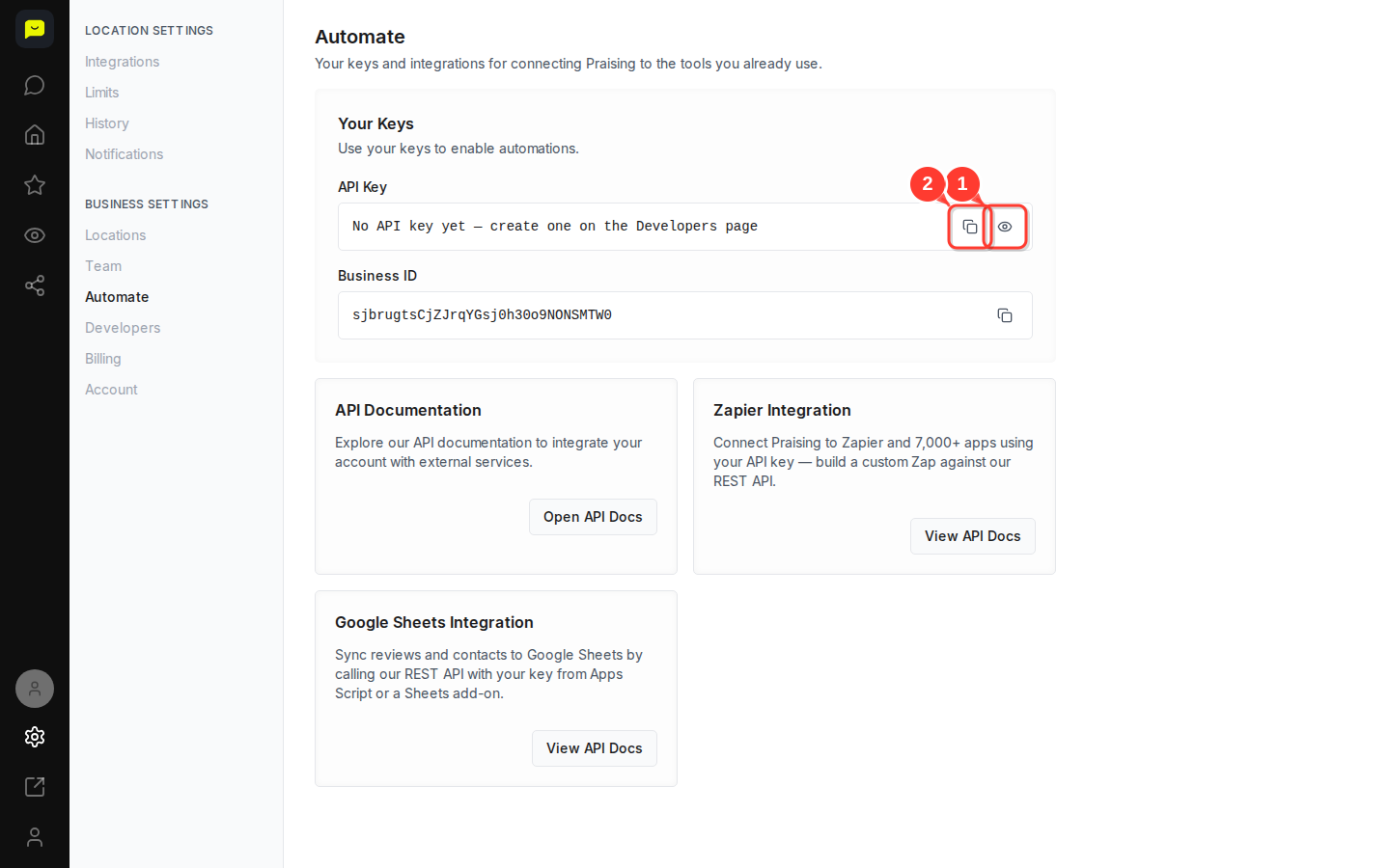 CLICK button "Reveal" then highlight "Copy API key"